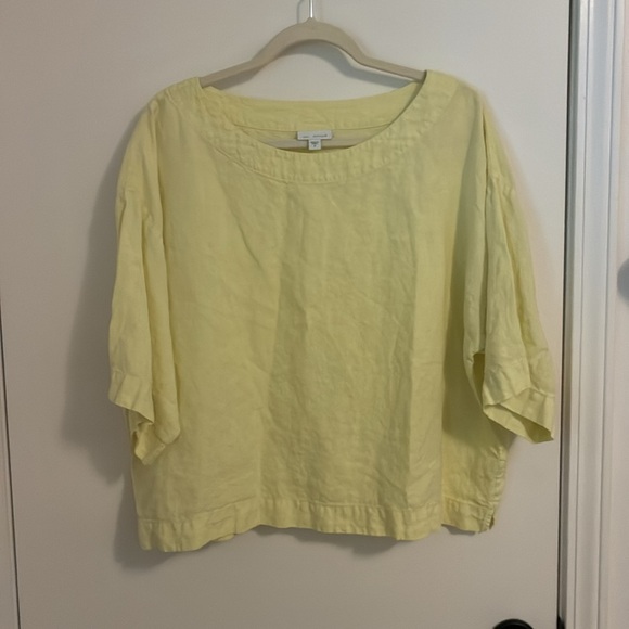 J. Jill Pure Jill 100% Linen Top Butter Yellow Boxy Boatneck Lagenlook Coastal - Picture 2 of 6